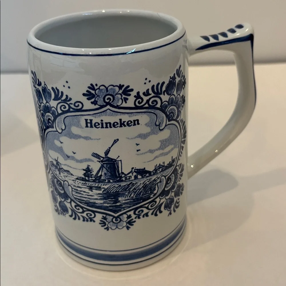 Vintage Heineken Blue Delft's Hand Painted Mug‎ Made in Holland Beer Stein